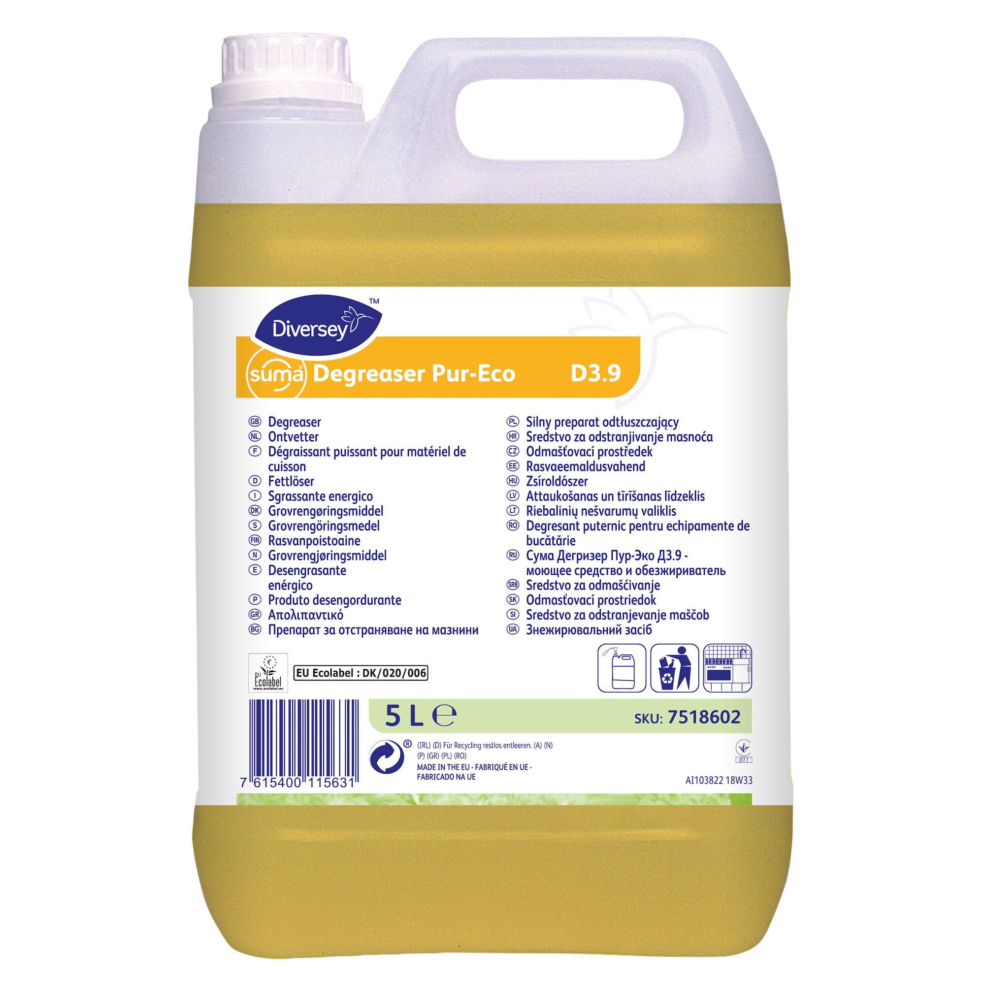 Diversey Suma Degreaser Pur-Eco D3.9, 5L - засіб для видалення жирових забруднень